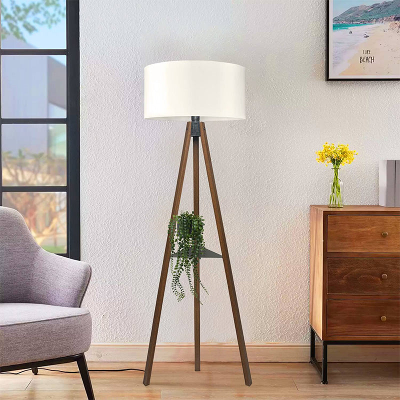 Φωτιστικό Δαπέδου Thomas E27 MDF/Ύφασμα PVC Χρώμα Καρυδί - Κρεμ 38x38x135