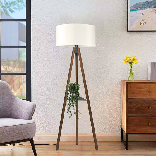 Φωτιστικό Δαπέδου Thomas E27 MDF/Ύφασμα PVC Χρώμα Καρυδί - Κρεμ 38x38x135