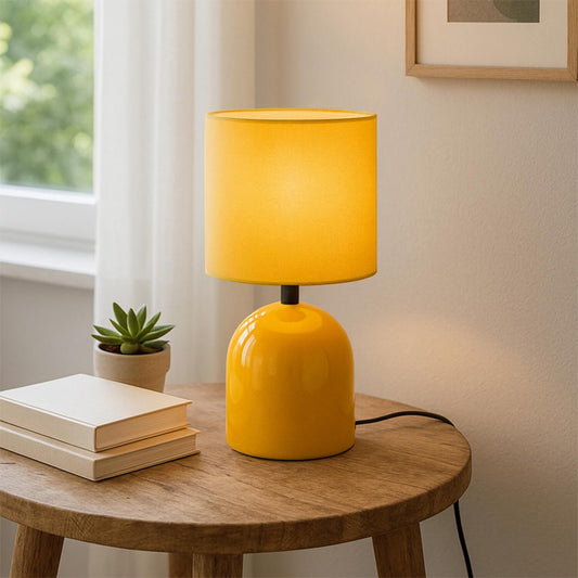 Φωτιστικό Επιτραπέζιο Nehora E27 Μεταλλικό - Ύφασμα PVC Χρώμα Κίτρινο Ø15x30