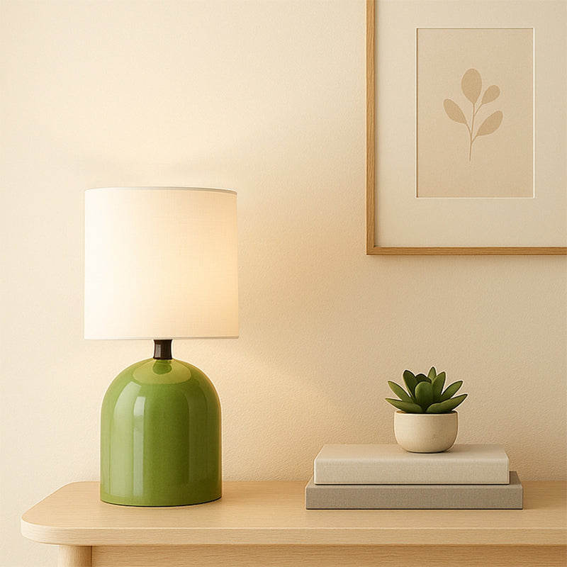 Φωτιστικό Επιτραπέζιο Nehora E27 Μεταλλικό - Ύφασμα PVC Χρώμα Πράσινο - Κρεμ Φ15x30