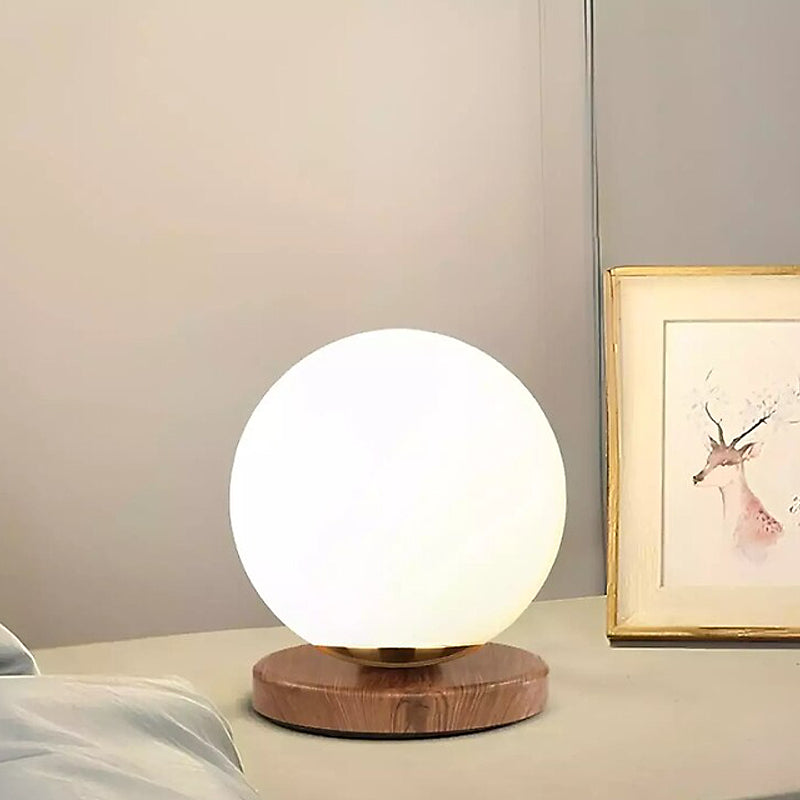 Φωτιστικό Επιτραπέζιο Onda E27 Ξύλινο - Γυάλινο Χρώμα Φυσικό - Λευκό Ø15x22