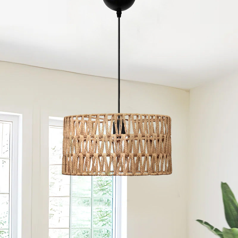 Φωτιστικό Οροφής Sarkiz E27 από Σχοινί Μονόφωτο Χρώμα Φυσικό Ø30x70