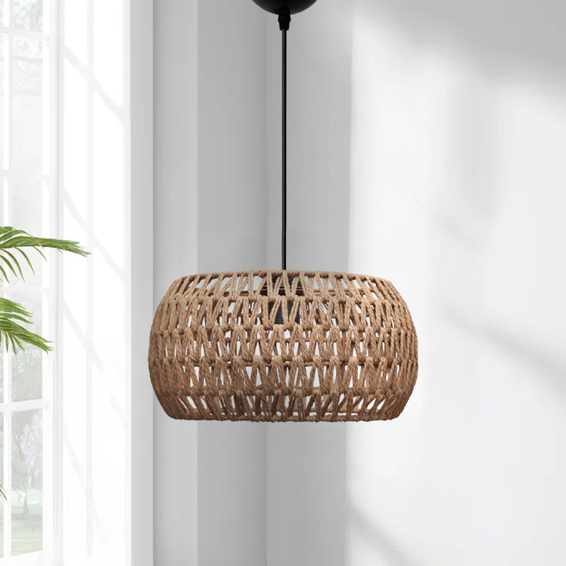 Φωτιστικό Οροφής Miranda E27 από Σχοινί Μονόφωτο Χρώμα Φυσικό Ø30x70