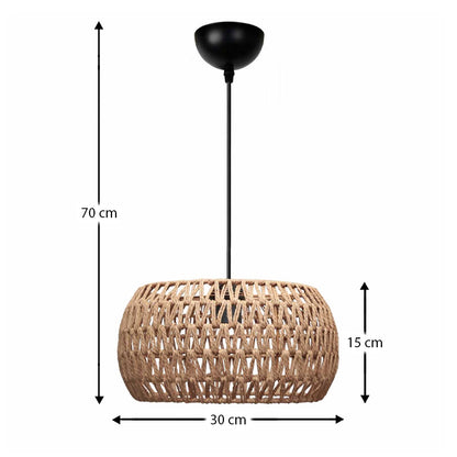 Φωτιστικό Οροφής Miranda E27 από Σχοινί Μονόφωτο Χρώμα Φυσικό Ø30x70