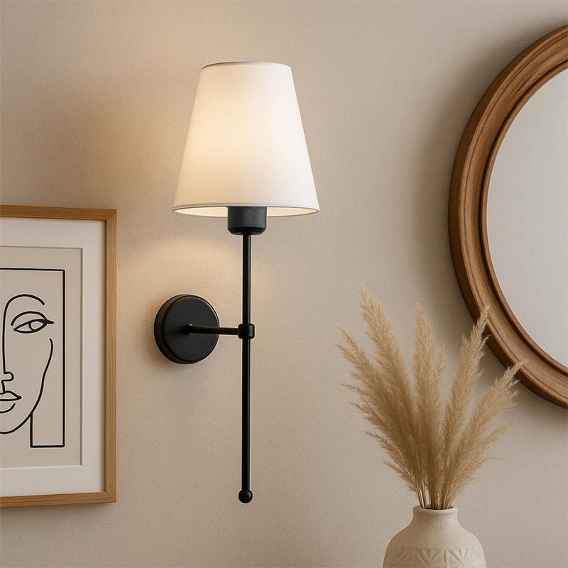 Απλίκα Τοίχου Verma E27 Υφασμάτινη - Μεταλλική Χρώμα Μαύρο - Κρεμ 13x13x50