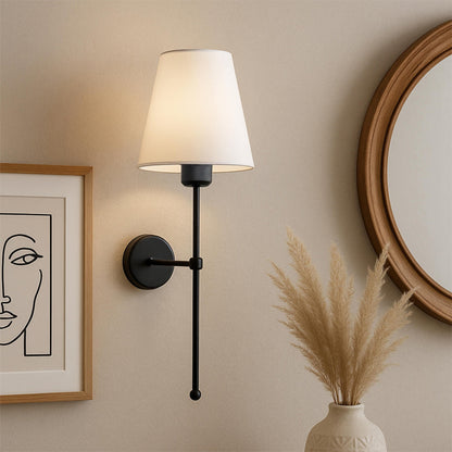 Απλίκα Τοίχου Verma E27 Υφασμάτινη - Μεταλλική Χρώμα Μαύρο - Κρεμ 13x13x50