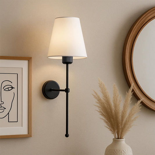 Απλίκα Τοίχου Verma E27 Υφασμάτινη - Μεταλλική Χρώμα Μαύρο - Κρεμ 13x13x50