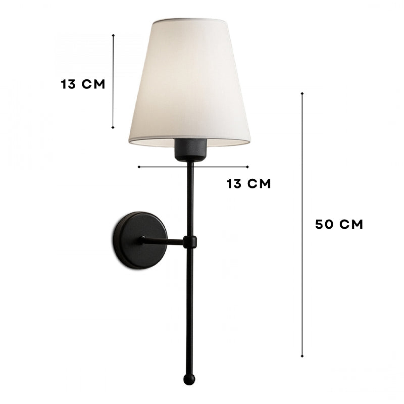 Απλίκα Τοίχου Verma E27 Υφασμάτινη - Μεταλλική Χρώμα Μαύρο - Κρεμ 13x13x50