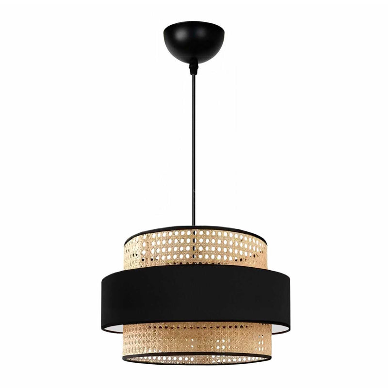 Φωτιστικό Οροφής Orvia E27 Ρατάν Μονόφωτο Χρώμα Φυσικό - Μαύρο Ø30x70