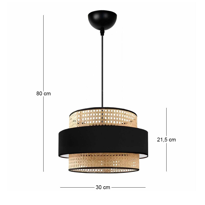 Φωτιστικό Οροφής Orvia E27 Ρατάν Μονόφωτο Χρώμα Φυσικό - Μαύρο Ø30x70