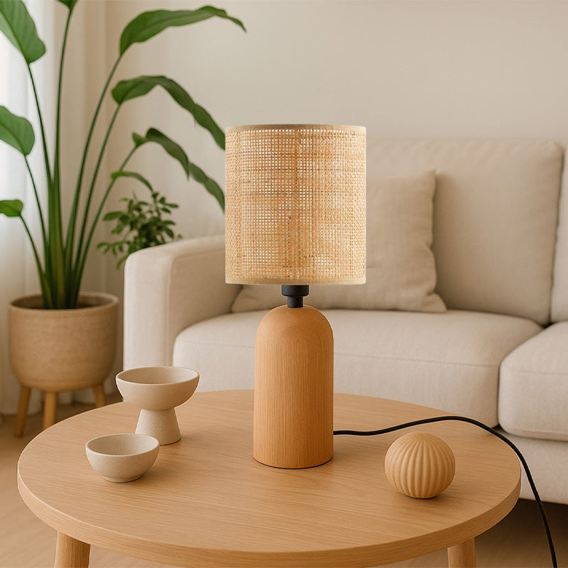 Φωτιστικό Επιτραπέζιο Cora E14 Ξύλινο - PE Rattan Χρώμα Φυσικό Ø15x35