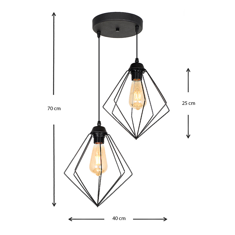 Φωτιστικό Οροφής Nura E27 Μεταλλικό Δίφωτο Χρώμα Μαύρο 40X40X70