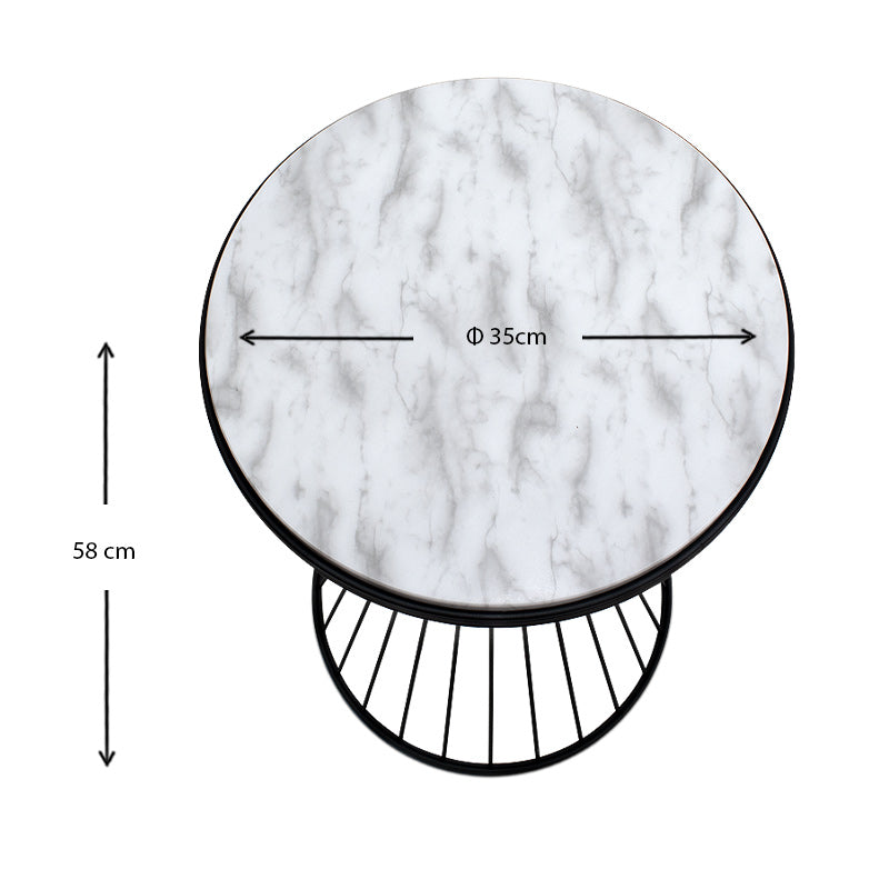 Βοηθητικό Τραπεζάκι Hoffman Μεταλλικό - MDF Χρώμα Μαύρο - Λευκό Εφέ Μαρμάρου 35X35X58