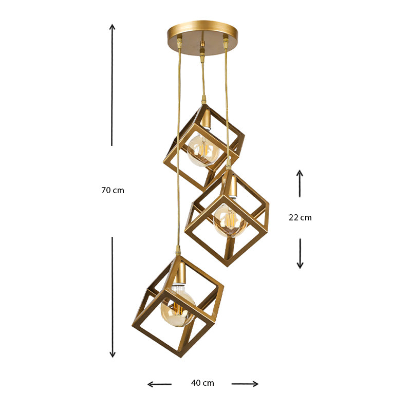 Φωτιστικό Οροφής Thora E27 Μεταλλικό Τρίφωτο Χρώμα Χρυσό Ματ 22x22x70