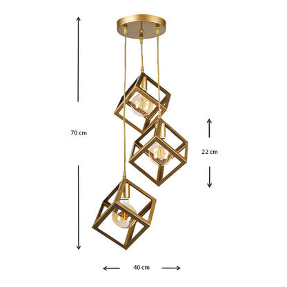 Φωτιστικό Οροφής Thora E27 Μεταλλικό Τρίφωτο Χρώμα Χρυσό Ματ 22x22x70