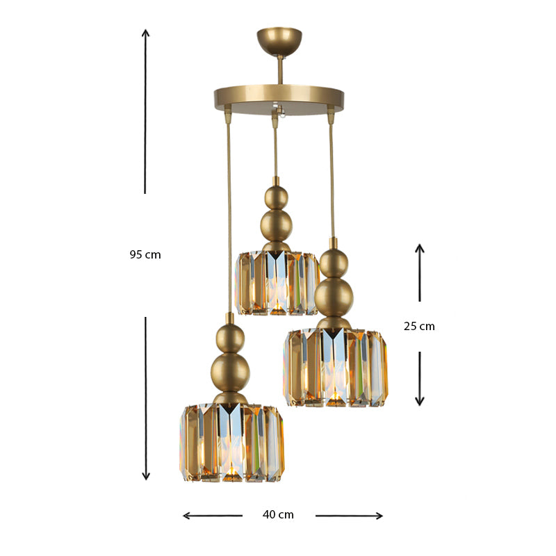 Φωτιστικό Οροφής Alaba E27 Μεταλλικό - Γυάλινο Τρίφωτο Χρώμα Χρυσό 40X40X95