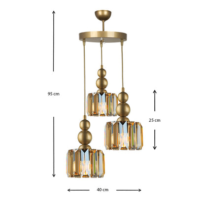 Φωτιστικό Οροφής Alaba E27 Μεταλλικό - Γυάλινο Τρίφωτο Χρώμα Χρυσό 40X40X95