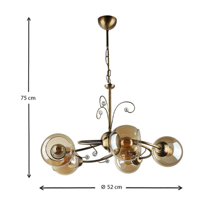 Φωτιστικό Οροφής Zara E27 Μεταλλικό Πεντάφωτο Χρώμα Μπρονζέ Φ52x75