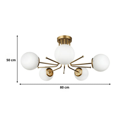 Φωτιστικό Οροφής Maxidex Ε27 Μεταλλικό - Γυάλινο Πεντάφωτο Χρώμα Χρυσό Ø80x50