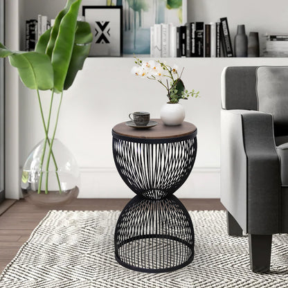 Τραπεζάκι Βοηθητικό Stella Μεταλλικό - MDF Χρώμα Μαύρο - Καρυδί Ø34,5x56,5