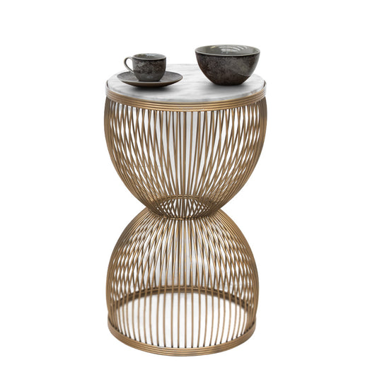 Τραπεζάκι Βοηθητικό Stella Μεταλλικό - MDF Χρώμα Χρυσό - Λευκό Εφέ Μαρμάρου Ø34,5x56,5