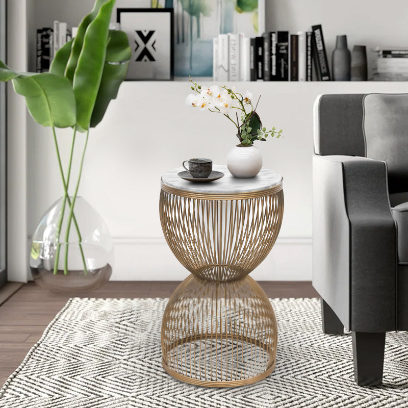 Τραπεζάκι Βοηθητικό Stella Μεταλλικό - MDF Χρώμα Χρυσό - Λευκό Εφέ Μαρμάρου Ø34,5x56,5