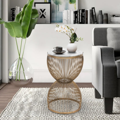 Τραπεζάκι Βοηθητικό Stella Μεταλλικό - MDF Χρώμα Χρυσό - Λευκό Εφέ Μαρμάρου Ø34,5x56,5