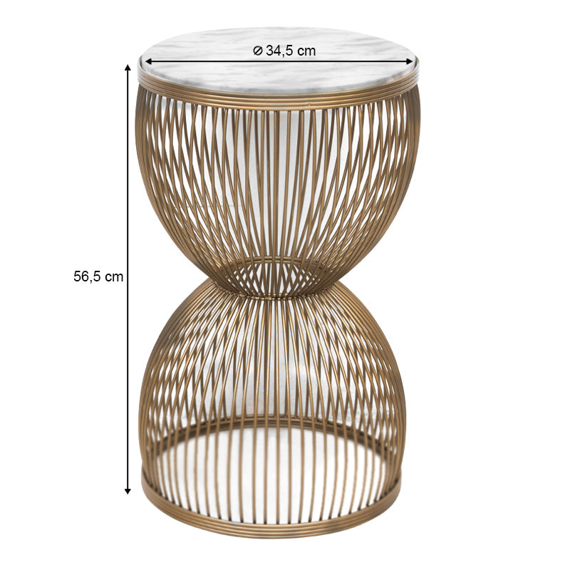 Τραπεζάκι Βοηθητικό Stella Μεταλλικό - MDF Χρώμα Χρυσό - Λευκό Εφέ Μαρμάρου Ø34,5x56,5