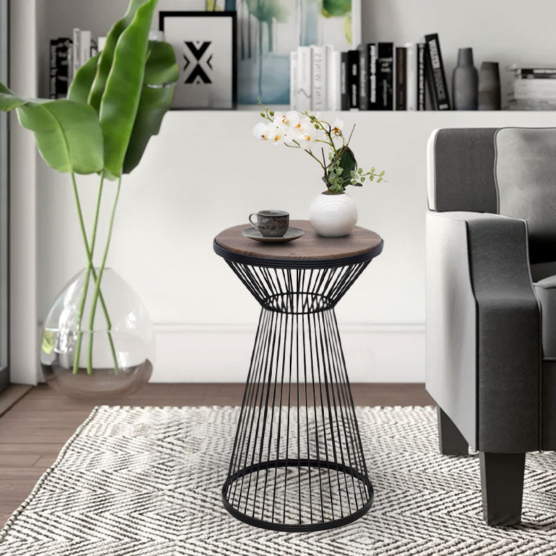 Τραπεζάκι Βοηθητικό Cresta Μεταλλικό - MDF Χρώμα Μαύρο - Καρυδί Ø34,5x58,5