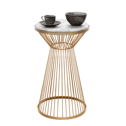 Τραπεζάκι Βοηθητικό Cresta Μεταλλικό - MDF Χρώμα Χρυσό - Λευκό Εφέ Μαρμάρου Ø34,5x58,5