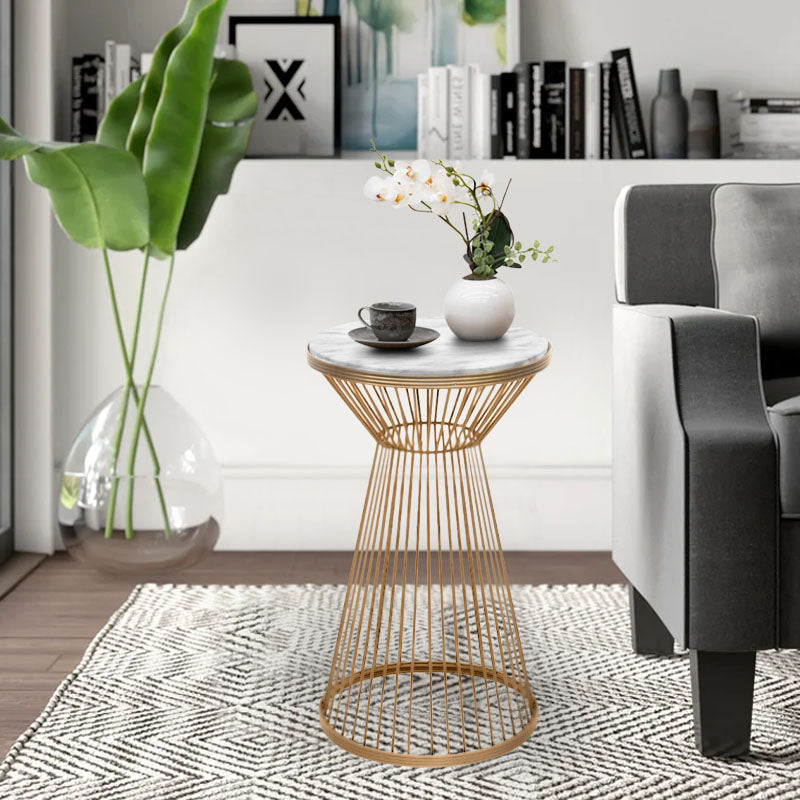 Τραπεζάκι Βοηθητικό Cresta Μεταλλικό - MDF Χρώμα Χρυσό - Λευκό Εφέ Μαρμάρου Ø34,5x58,5