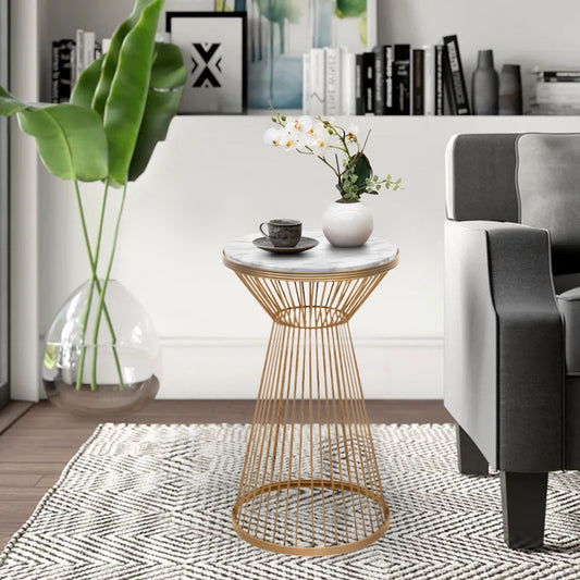 Τραπεζάκι Βοηθητικό Cresta Μεταλλικό - MDF Χρώμα Χρυσό - Λευκό Εφέ Μαρμάρου Ø34,5x58,5
