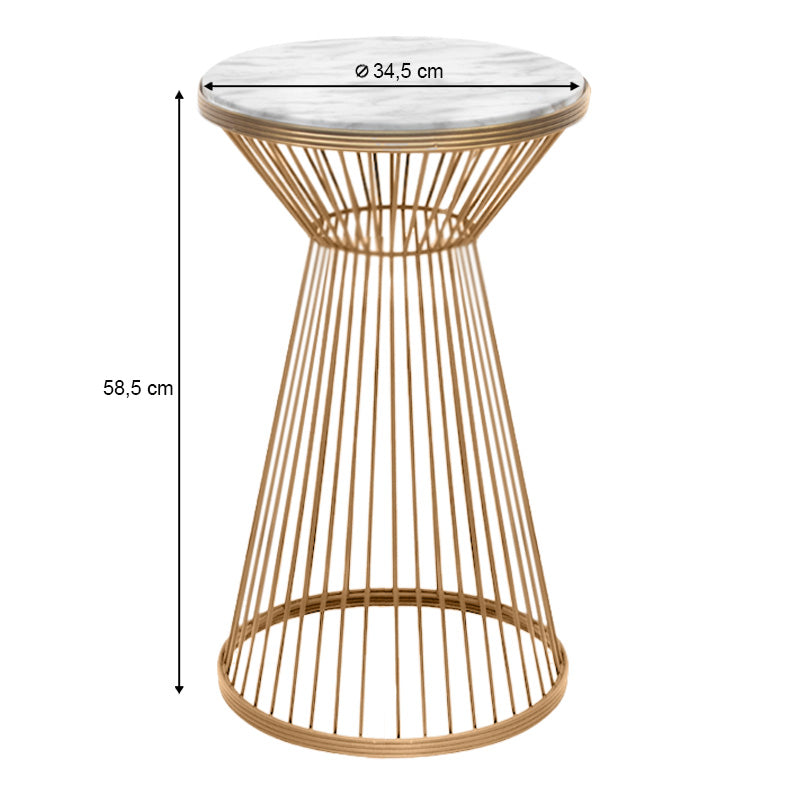 Τραπεζάκι Βοηθητικό Cresta Μεταλλικό - MDF Χρώμα Χρυσό - Λευκό Εφέ Μαρμάρου Ø34,5x58,5