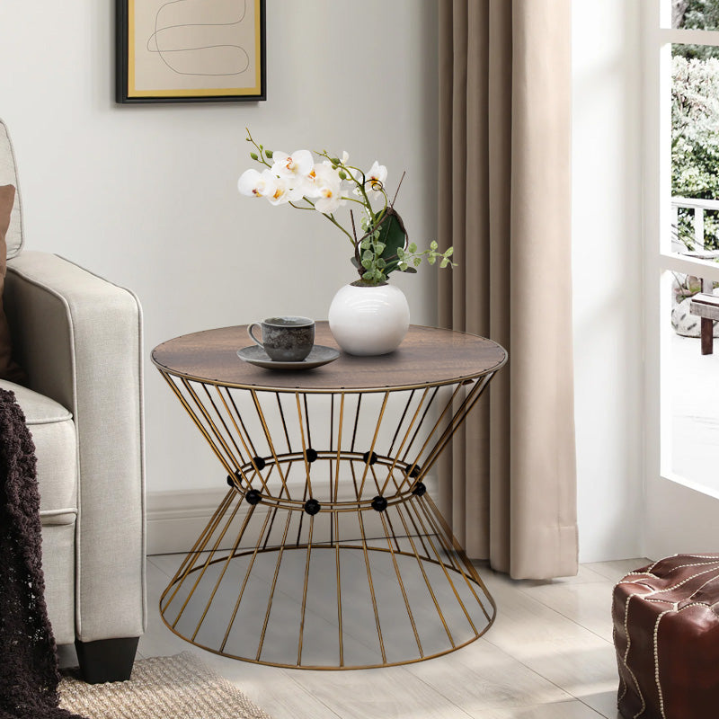 Τραπεζάκι Σαλονιού Girene Μεταλλικό - MDF Χρώμα Χρυσό - Καρυδί Ø55x42