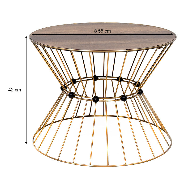 Τραπεζάκι Σαλονιού Girene Μεταλλικό - MDF Χρώμα Χρυσό - Καρυδί Ø55x42