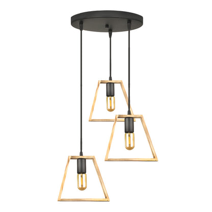 Φωτιστικό Οροφής Tekli E27 Ξύλινο Τρίφωτο Χρώμα Φυσικό 40x30x90