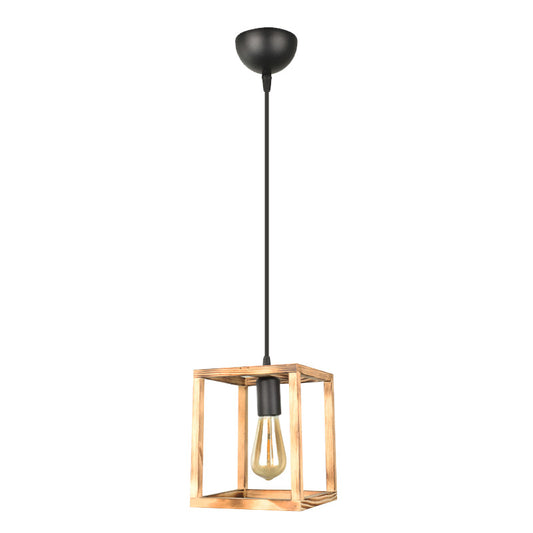 Φωτιστικό Οροφής Kubo E27 Ξύλινο Μονόφωτο Χρώμα Φυσικό 18x18x65