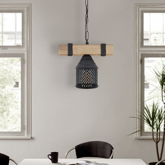 Φωτιστικό Οροφής Elora E27 Ξύλινο - Μεταλλικό Μονόφωτο Χρώμα Φυσικό - Μαύρο 25x13x75