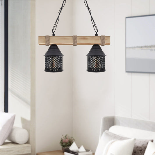 Φωτιστικό Οροφής Elora E27 Ξύλινο - Μεταλλικό Δίφωτο Χρώμα Φυσικό - Μαύρο 40x13x75