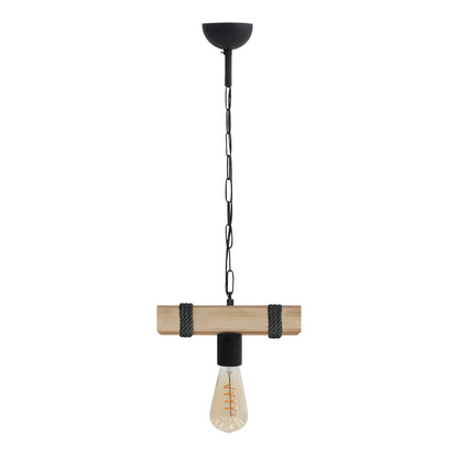 Φωτιστικό Οροφής Vero E27 Ξύλινο Μονόφωτο Χρώμα Φυσικό - Μαύρο 25x8x65