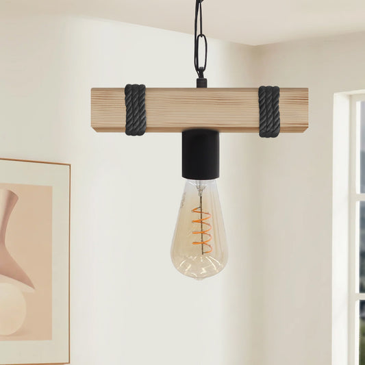 Φωτιστικό Οροφής Vero E27 Ξύλινο Μονόφωτο Χρώμα Φυσικό - Μαύρο 25x8x65