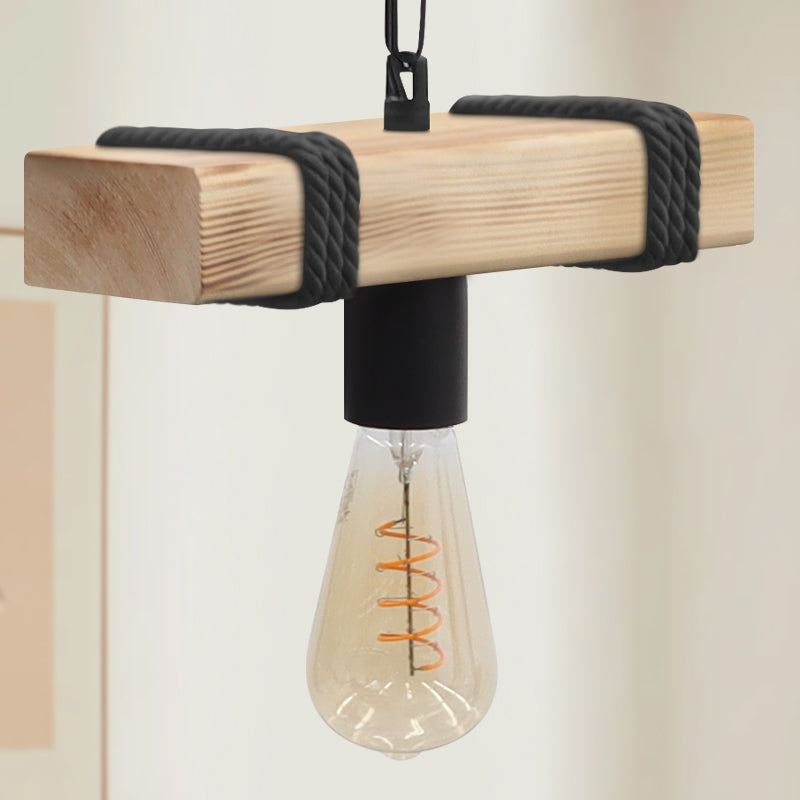 Φωτιστικό Οροφής Vero E27 Ξύλινο Μονόφωτο Χρώμα Φυσικό - Μαύρο 25x8x65