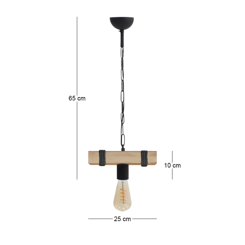 Φωτιστικό Οροφής Vero E27 Ξύλινο Μονόφωτο Χρώμα Φυσικό - Μαύρο 25x8x65