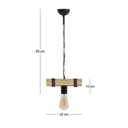 Φωτιστικό Οροφής Vero E27 Ξύλινο Μονόφωτο Χρώμα Φυσικό - Μαύρο 25x8x65
