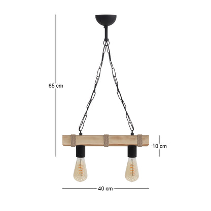 Φωτιστικό Οροφής Vero E27 Ξύλινο Δίφωτο Χρώμα Φυσικό 40x8x65