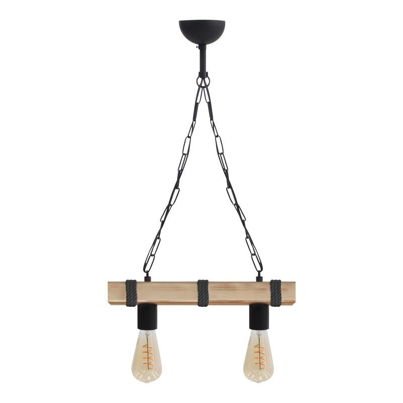 Φωτιστικό Οροφής Vero E27 Ξύλινο Δίφωτο Χρώμα Φυσικό - Μαύρο 40x8x65