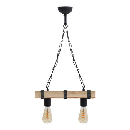 Φωτιστικό Οροφής Vero E27 Ξύλινο Δίφωτο Χρώμα Φυσικό - Μαύρο 40x8x65