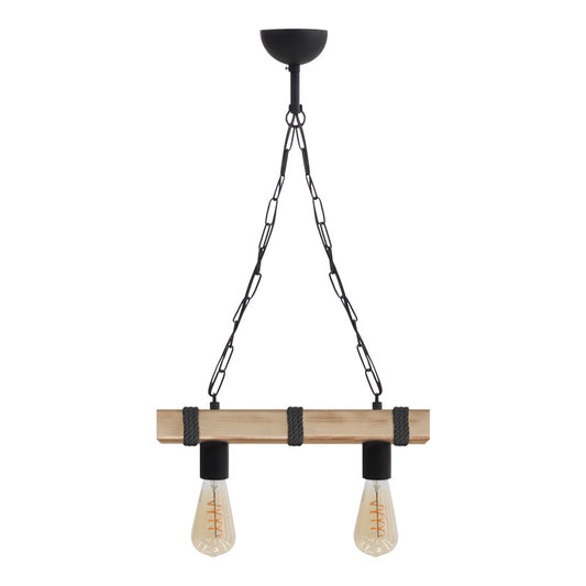 Φωτιστικό Οροφής Vero E27 Ξύλινο Δίφωτο Χρώμα Φυσικό - Μαύρο 40x8x65