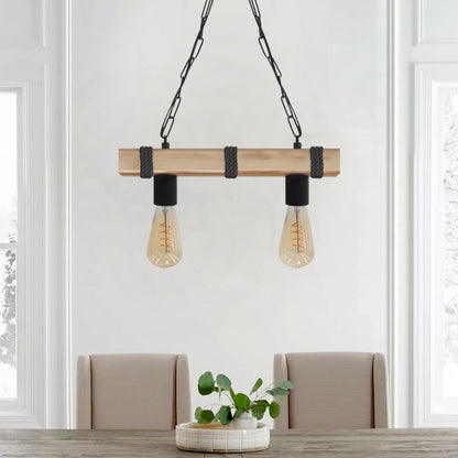 Φωτιστικό Οροφής Vero E27 Ξύλινο Δίφωτο Χρώμα Φυσικό - Μαύρο 40x8x65