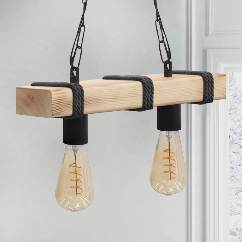 Φωτιστικό Οροφής Vero E27 Ξύλινο Δίφωτο Χρώμα Φυσικό - Μαύρο 40x8x65